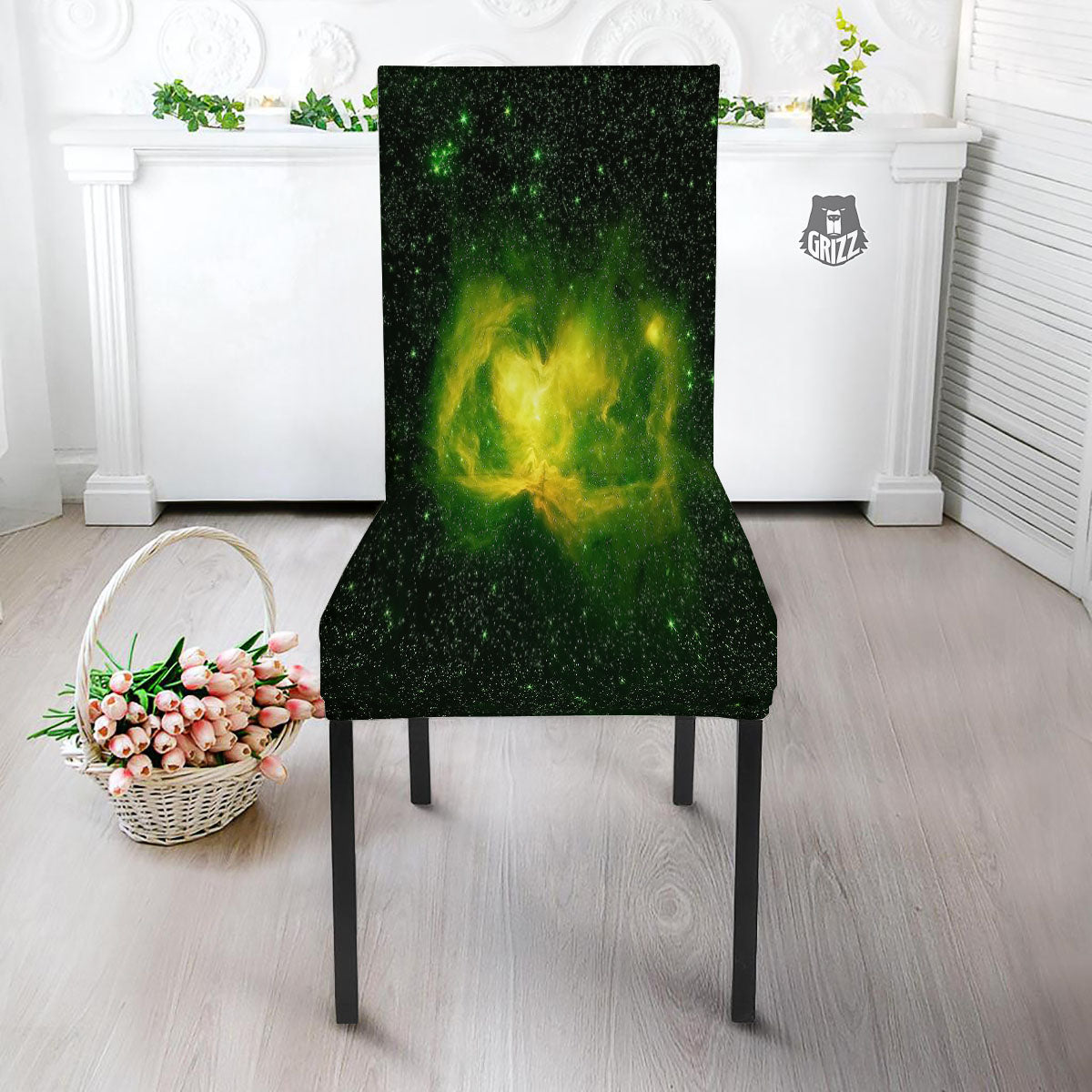 Galaxy Sparkle Green Print Dining Chair Slipcover-grizzshop