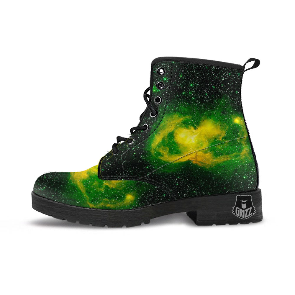 Galaxy Sparkle Green Print Leather Boots-grizzshop