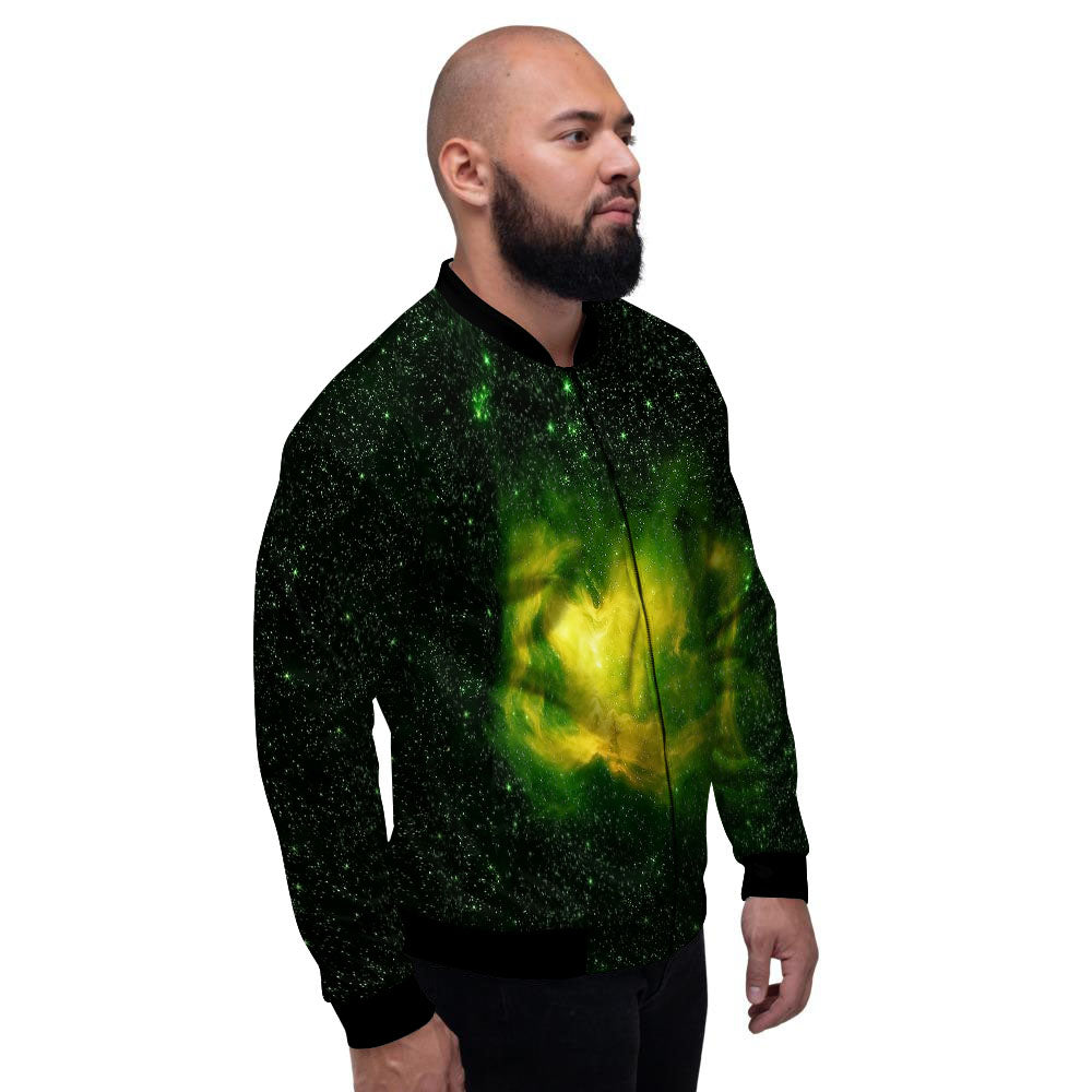 Galaxy Sparkle Green Print Men's Bomber Jacket-grizzshop