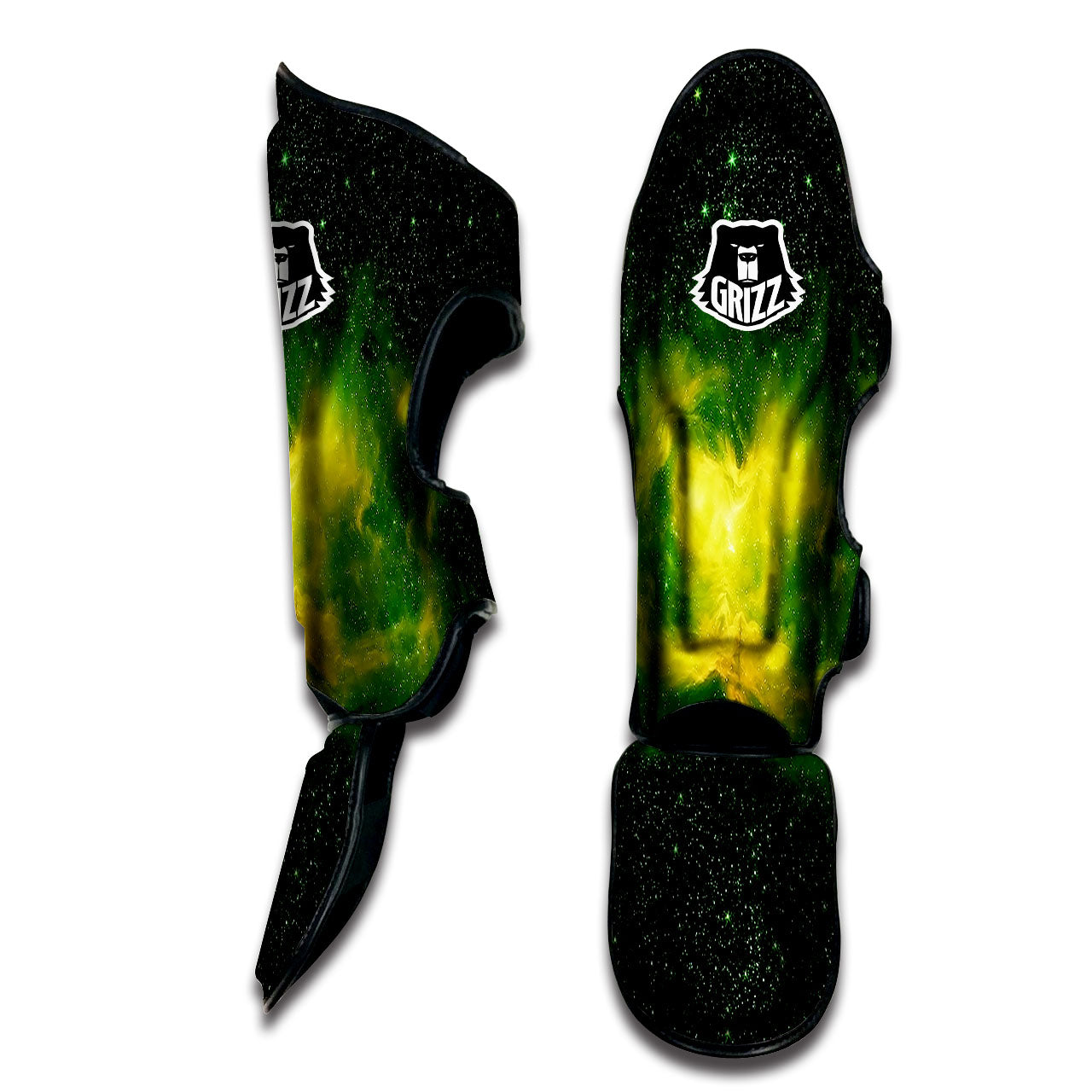 Galaxy Sparkle Green Print Muay Thai Shin Guards-grizzshop