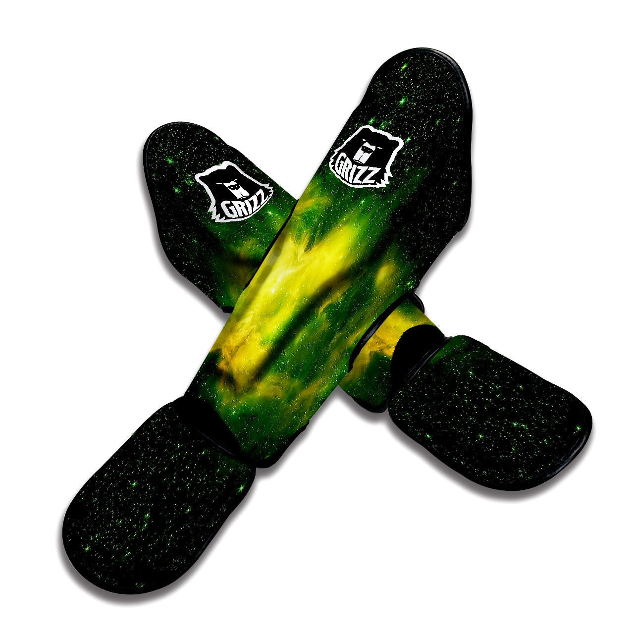 Galaxy Sparkle Green Print Muay Thai Shin Guards-grizzshop