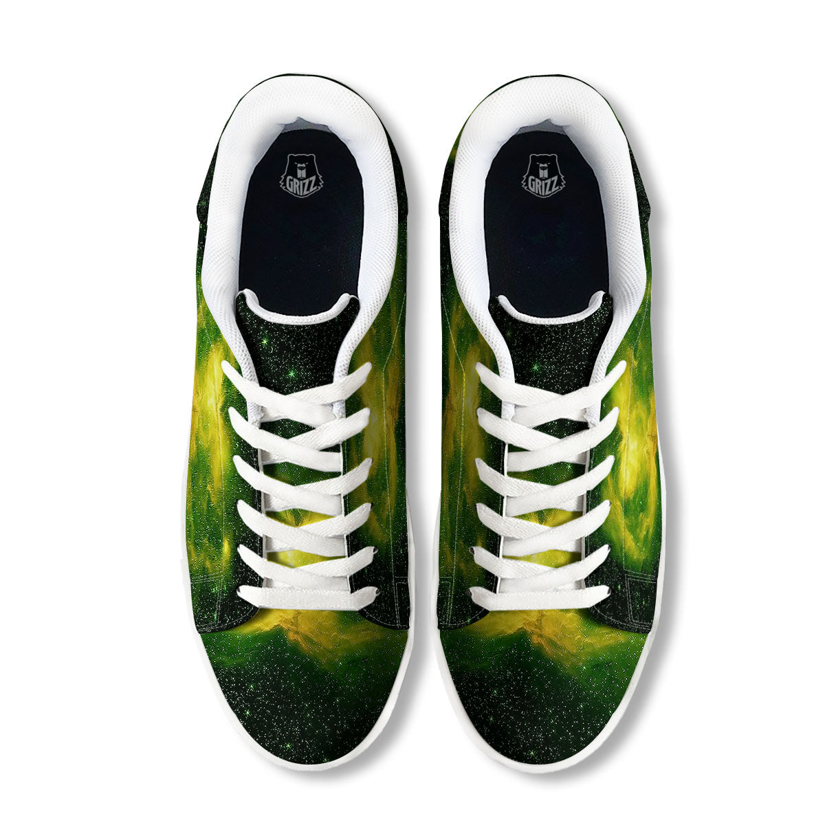 Galaxy Sparkle Green Print White Low Top Sneakers-grizzshop