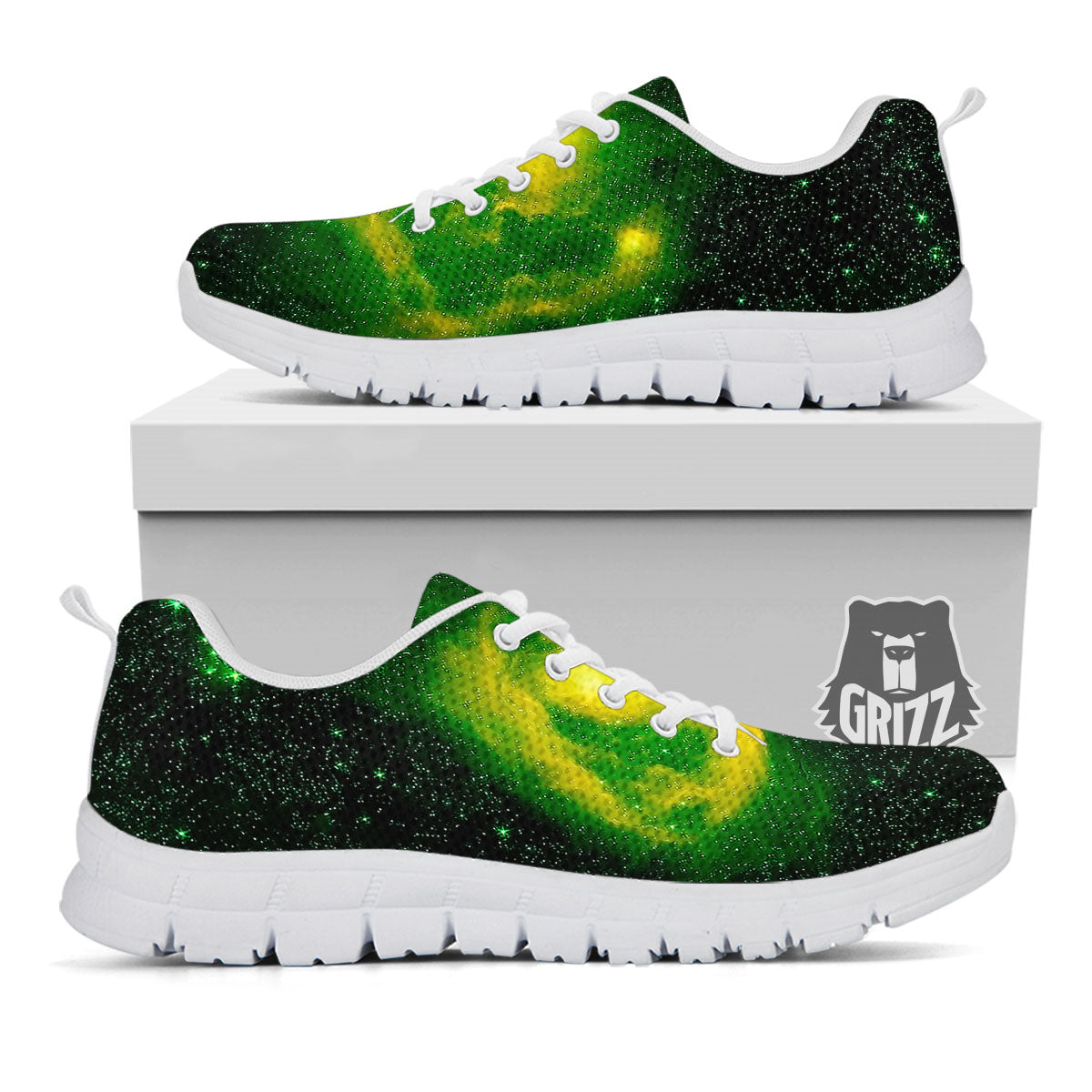 Galaxy Sparkle Green Print White Sneaker-grizzshop