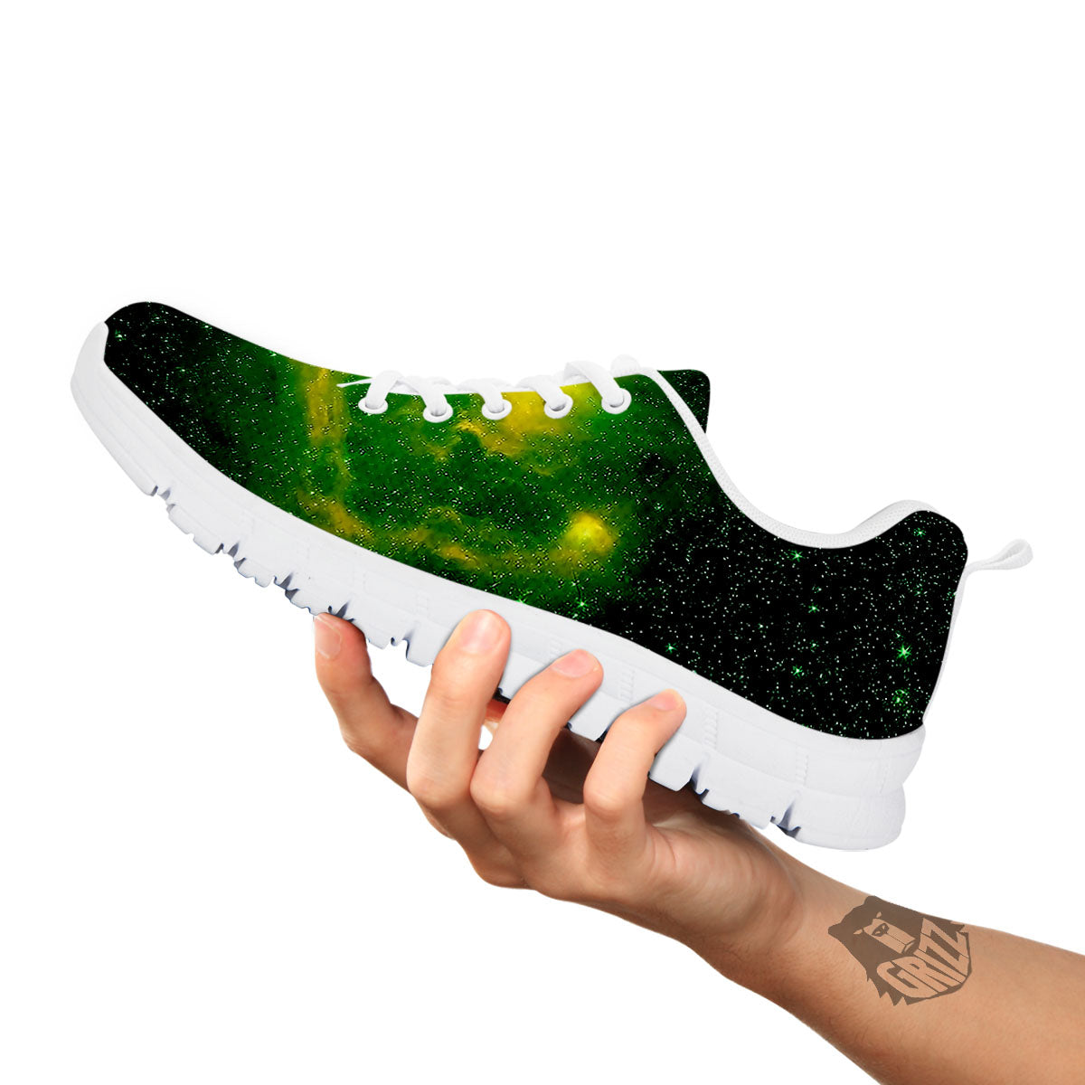 Galaxy Sparkle Green Print White Sneaker-grizzshop