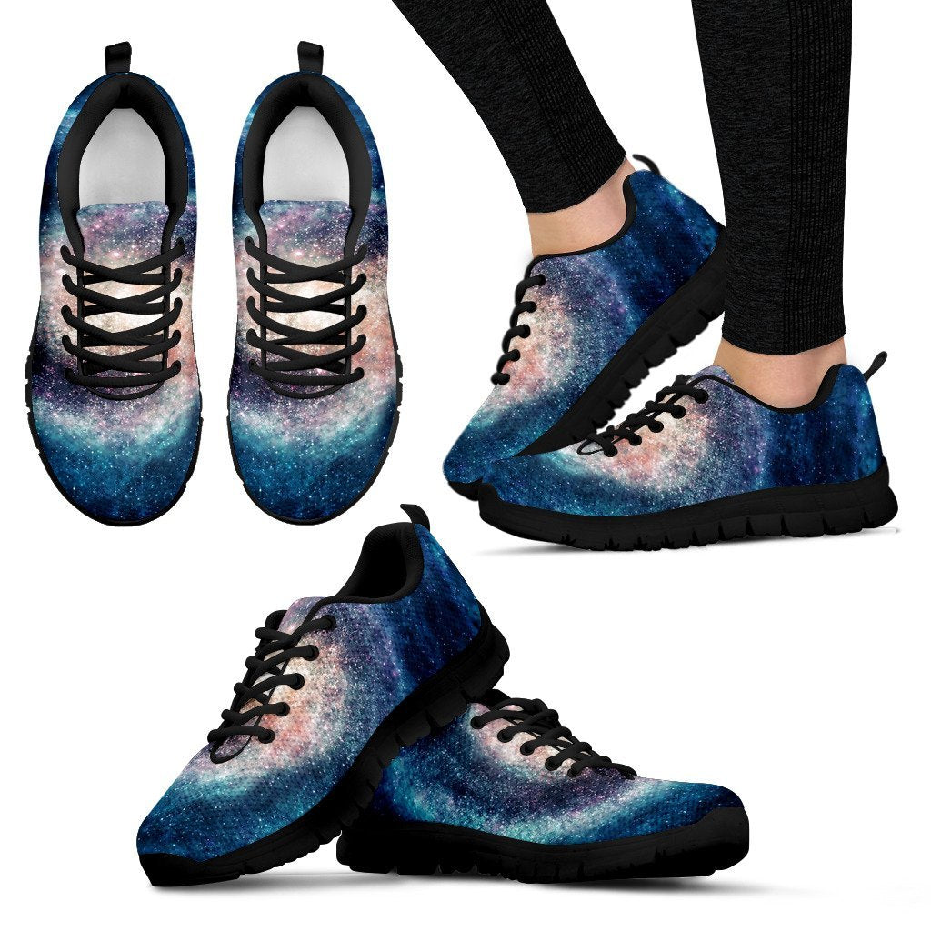 Galaxy Blue Milky Way Space Print Black Sneaker Shoes For Men Women-grizzshop