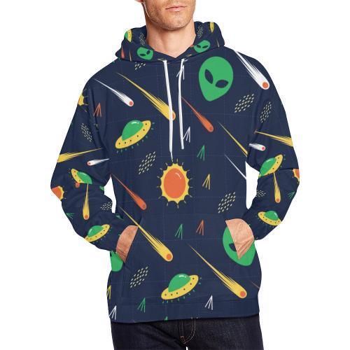 Galaxy Comet Alien Ufo Pattern Print Men Pullover Hoodie-grizzshop