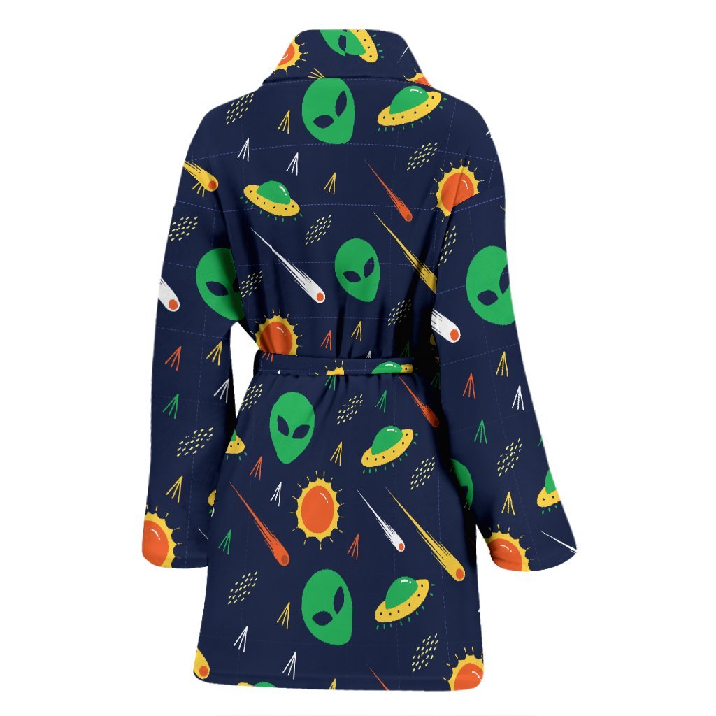 Galaxy Comet Alien Ufo Pattern Print Women Long Robe-grizzshop