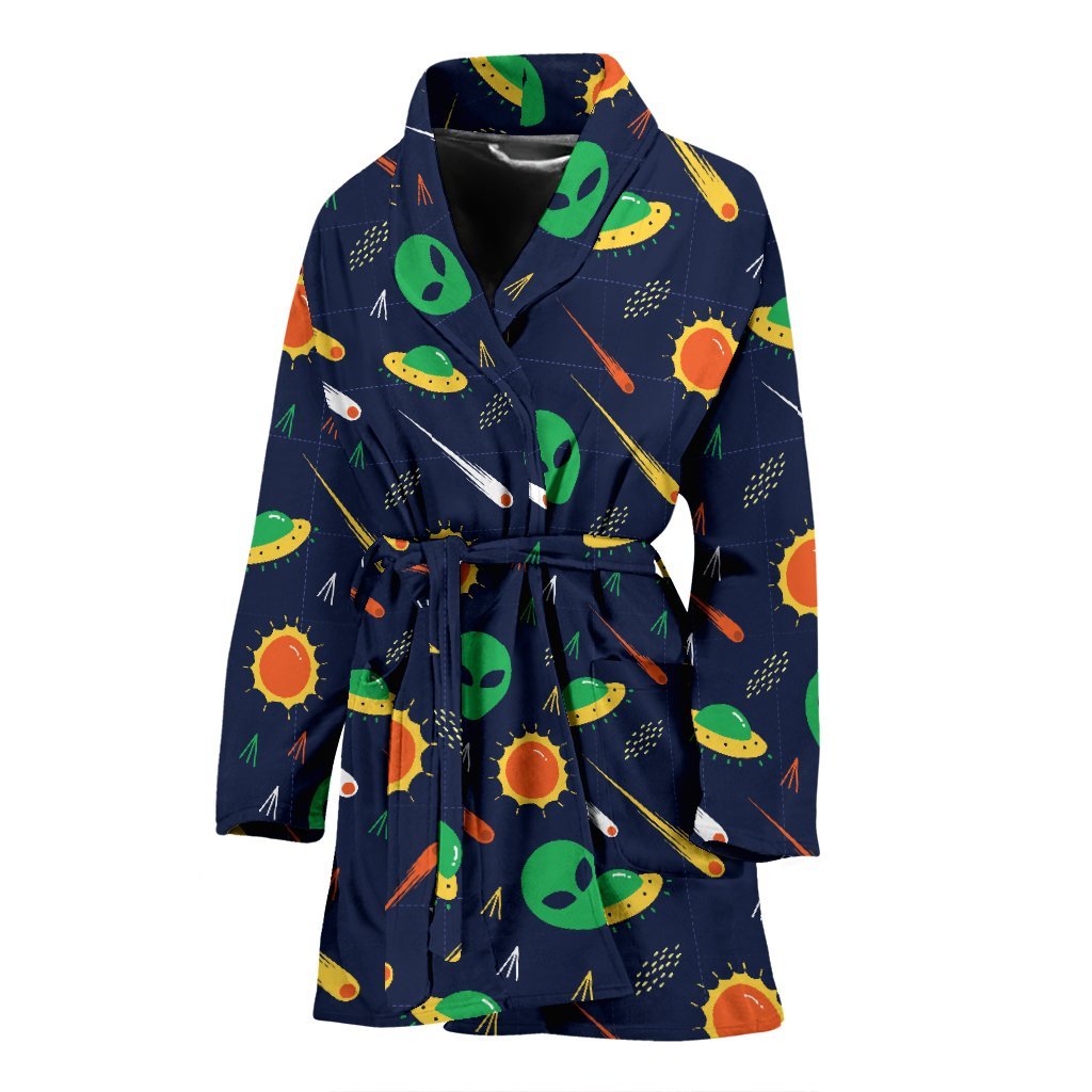 Galaxy Comet Alien Ufo Pattern Print Women Long Robe-grizzshop