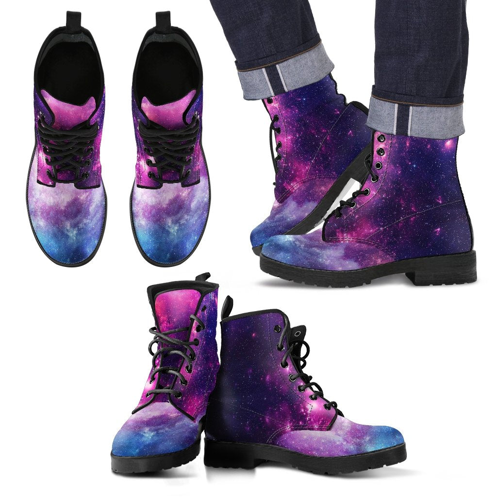 Galaxy Purple Stardust Space Print Men Women Leather Boots-grizzshop