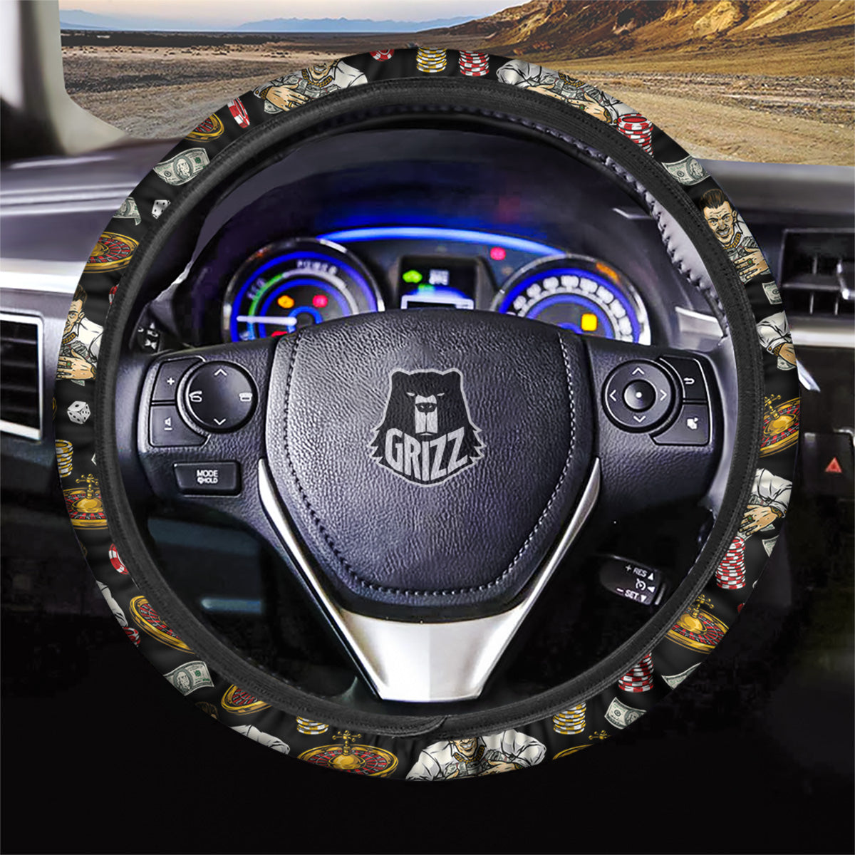 Gambling And Money Vintage Print Pattern Car Steering Wheel Cover-grizzshop
