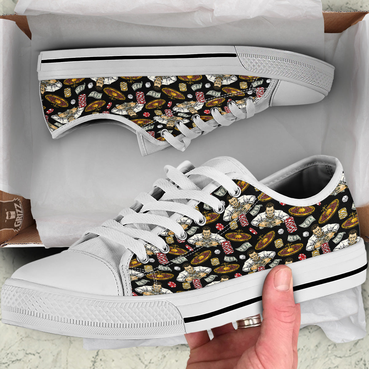 Gambling And Money Vintage Print Pattern White Low Top Shoes-grizzshop