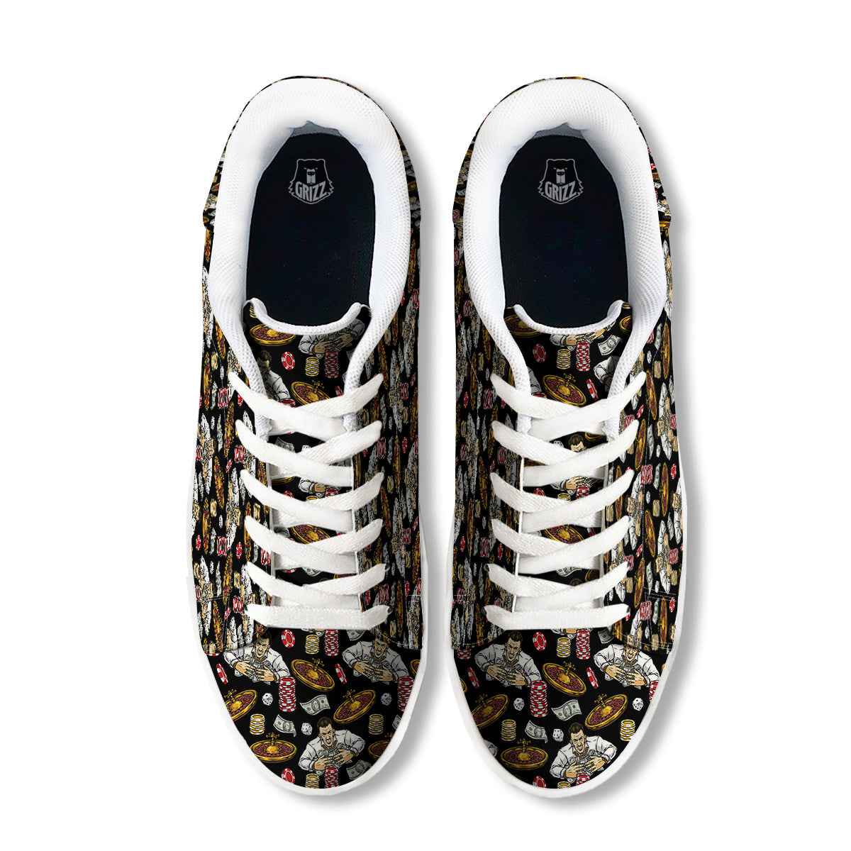 Gambling And Money Vintage Print Pattern White Low Top Sneakers-grizzshop