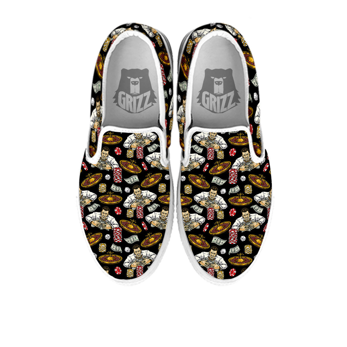 Gambling And Money Vintage Print Pattern White Slip On Shoes-grizzshop