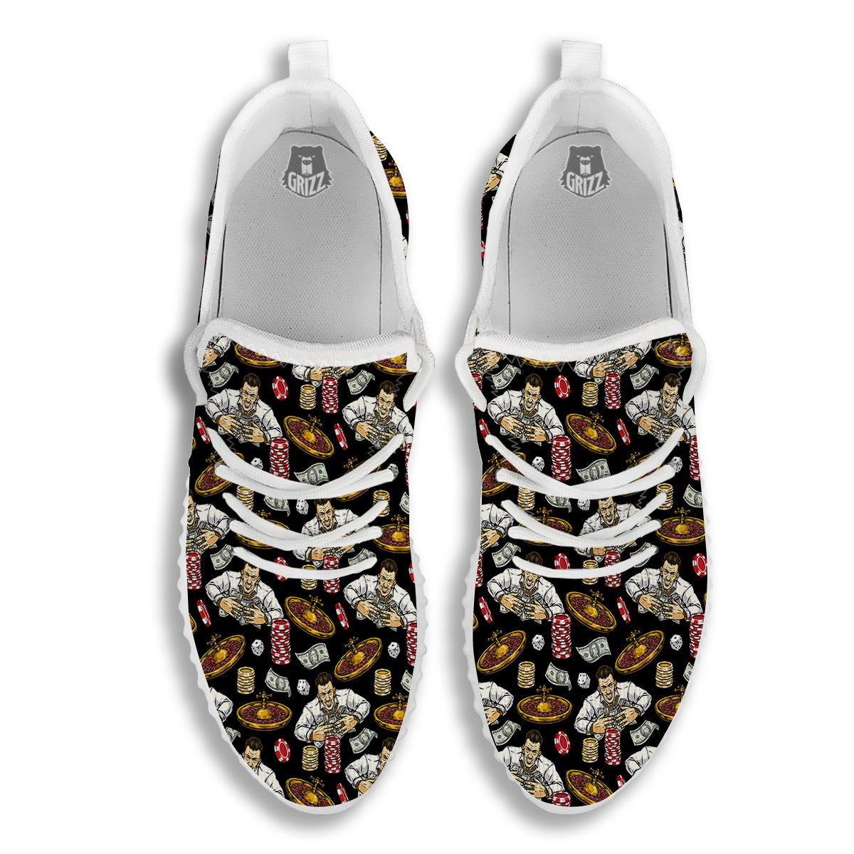 Gambling And Money Vintage Print Pattern White Walking Shoes-grizzshop