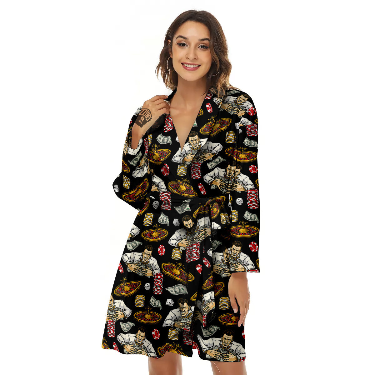 Gambling And Money Vintage Print Pattern Women's Robe-grizzshop