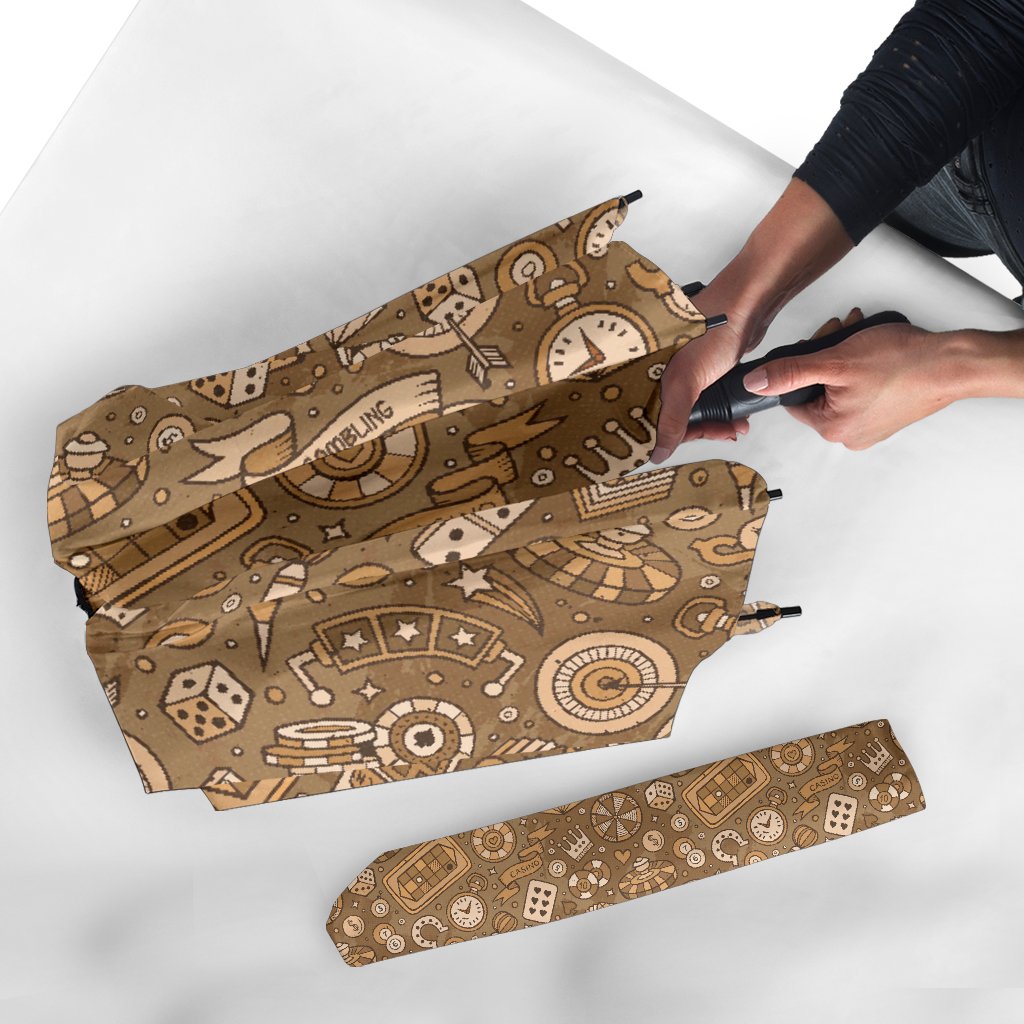 Gambling Poker Pattern Print Automatic Foldable Umbrella-grizzshop
