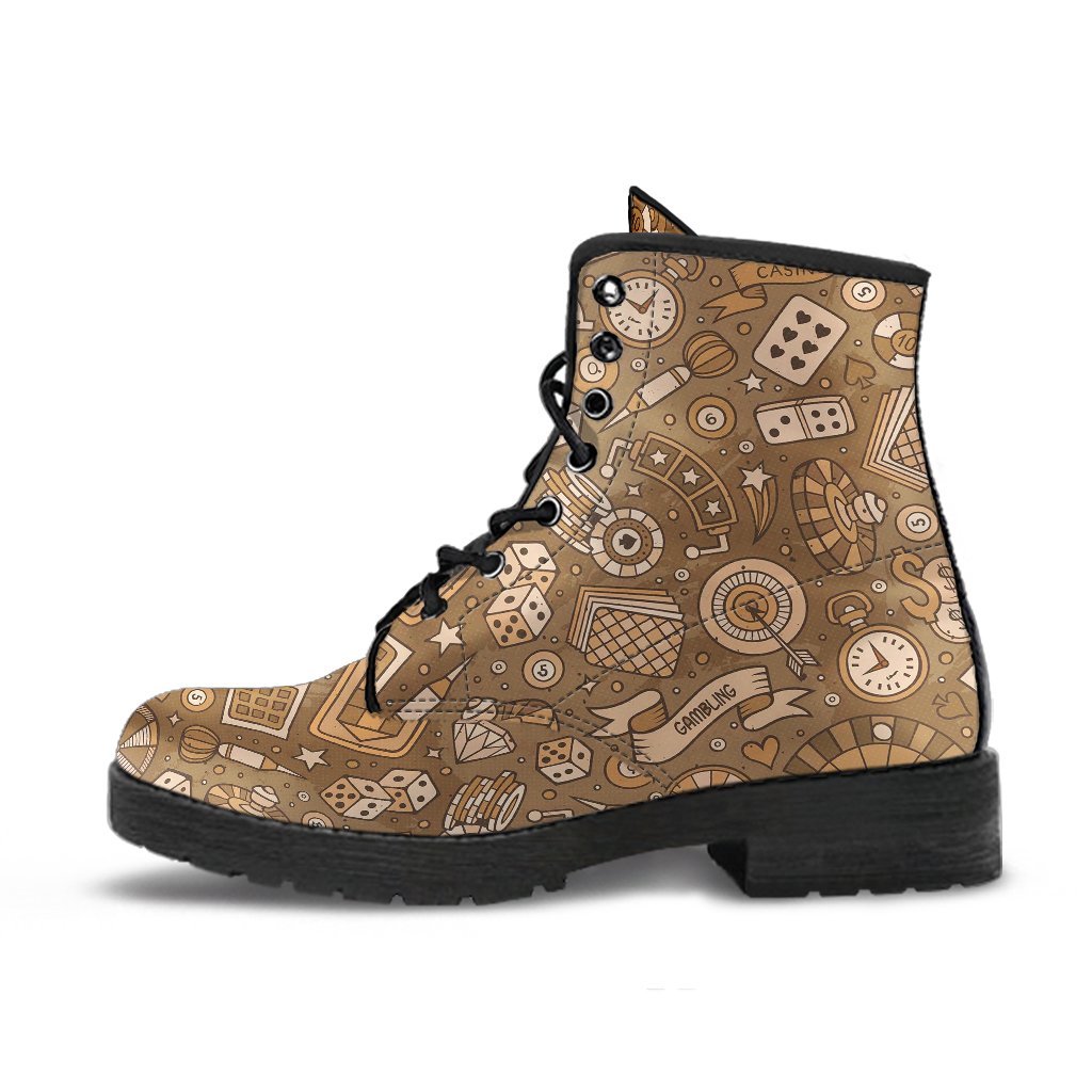 Gambling Poker Pattern Print Men Women Leather Boots-grizzshop