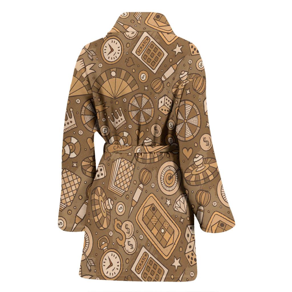 Gambling Poker Pattern Print Women Long Robe-grizzshop