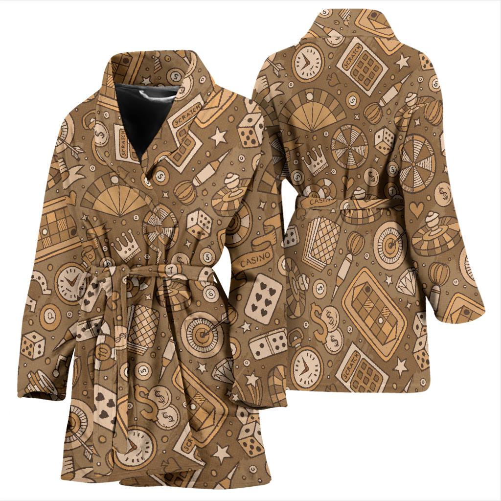 Gambling Poker Pattern Print Women Long Robe-grizzshop