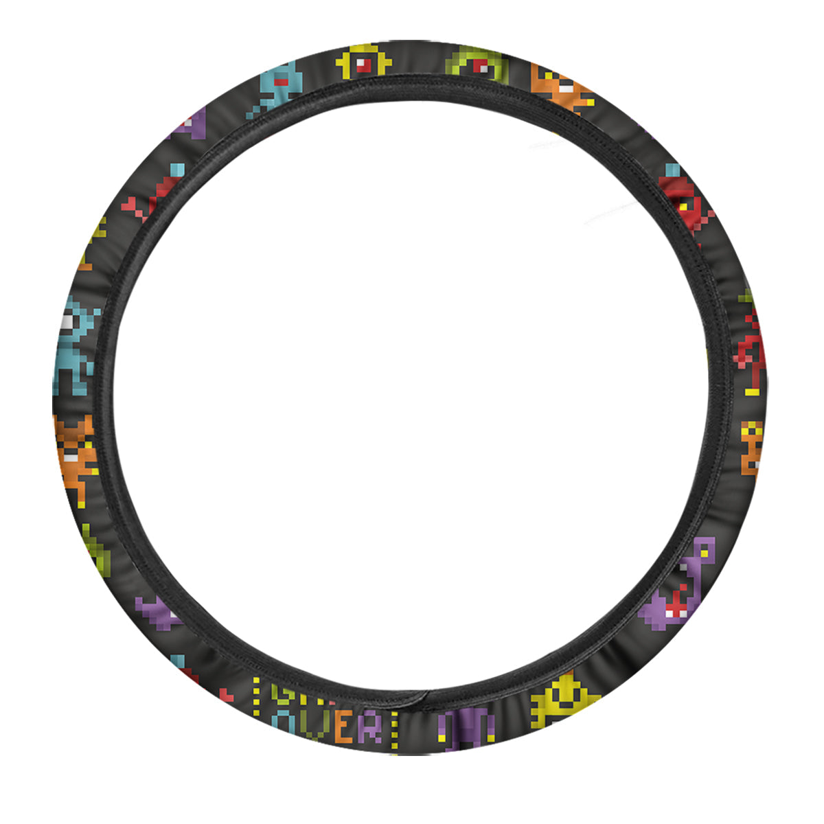 Game Monsters 8-Bit Video Print Pattern Car Steering Wheel Cover-grizzshop