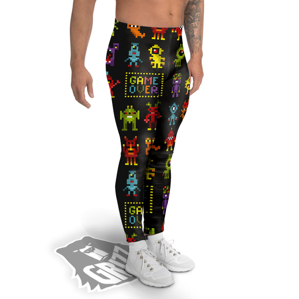 Game Monsters 8-Bit Video Print Pattern Men's Leggings-grizzshop