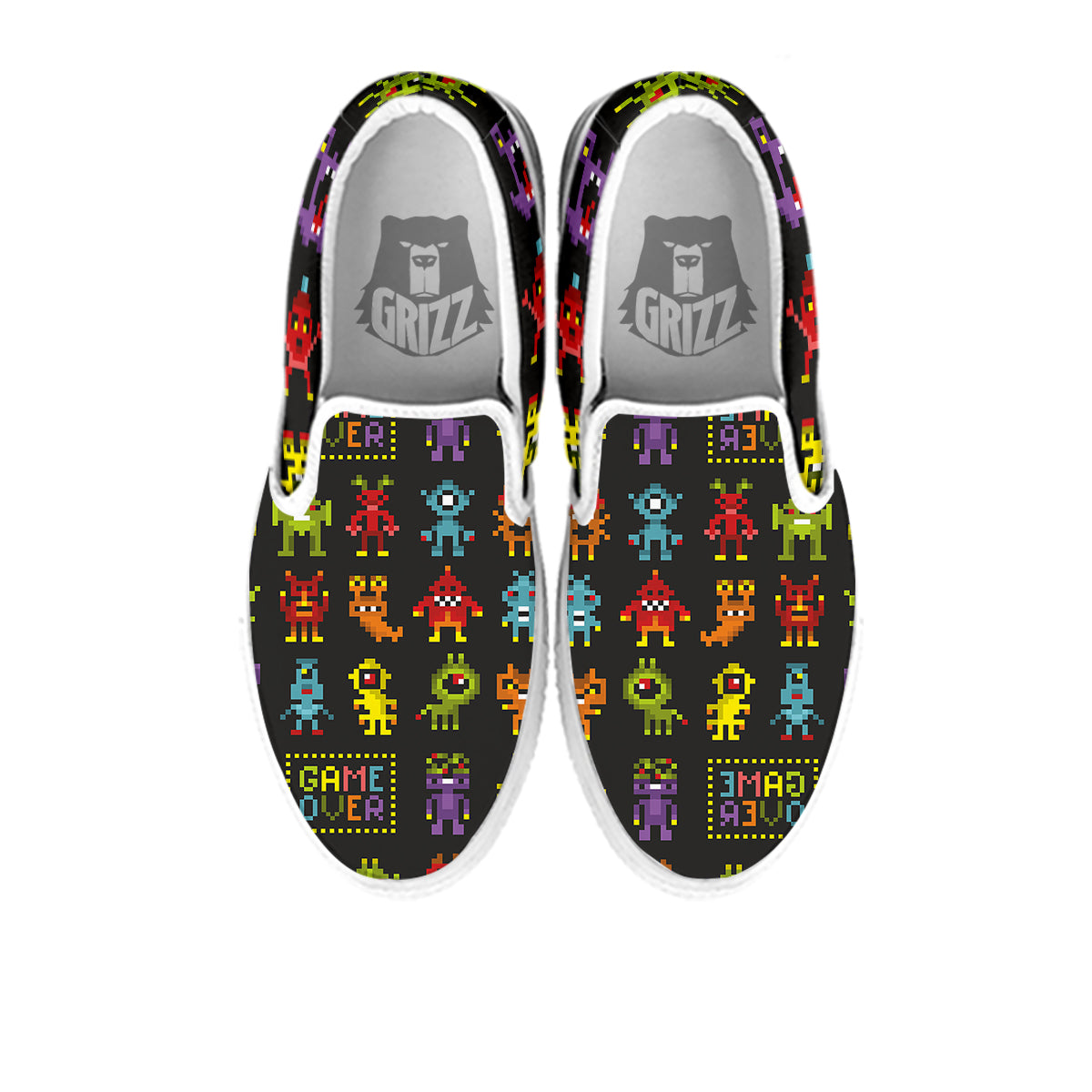 Game Monsters 8-Bit Video Print Pattern White Slip On Shoes-grizzshop