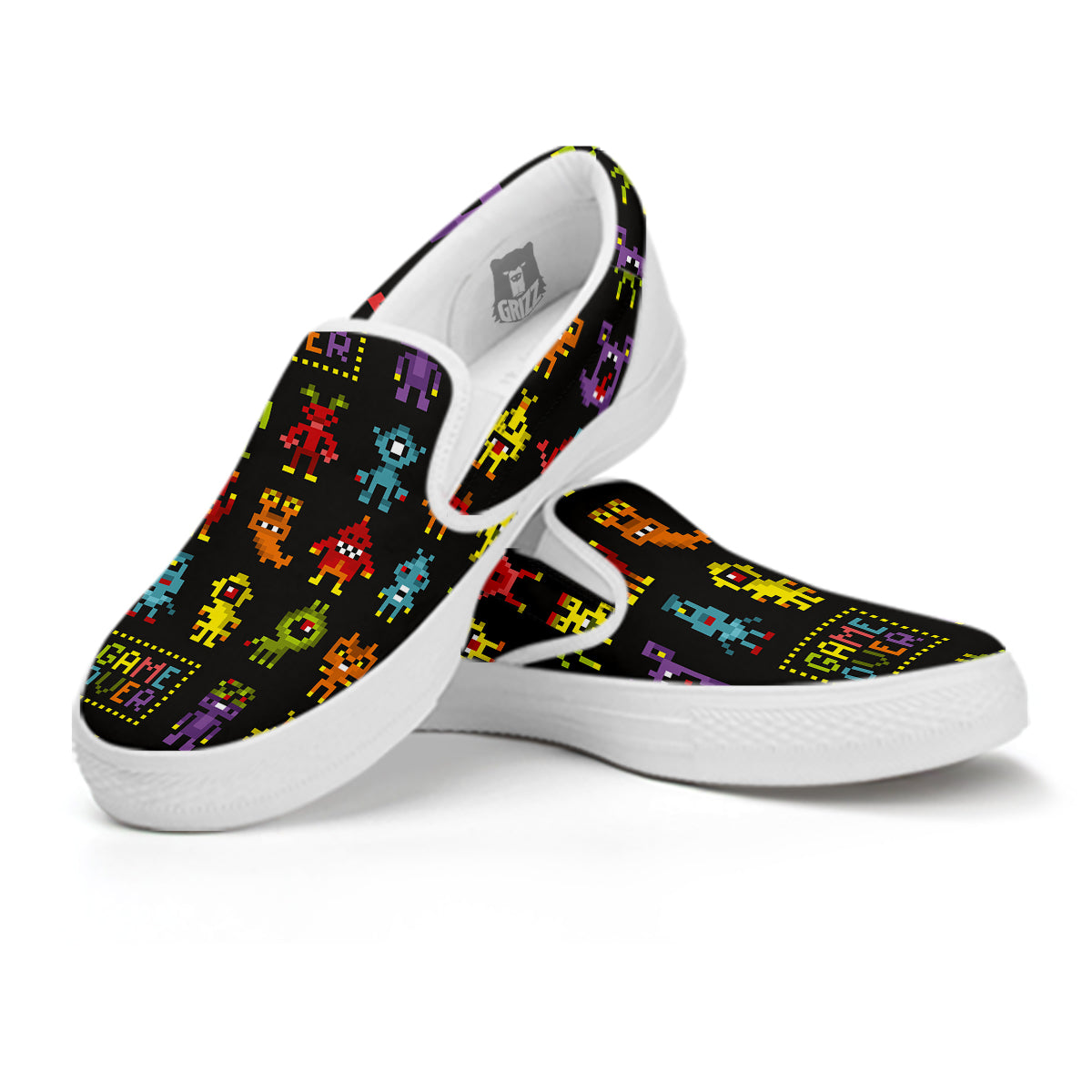 Game Monsters 8-Bit Video Print Pattern White Slip On Shoes-grizzshop