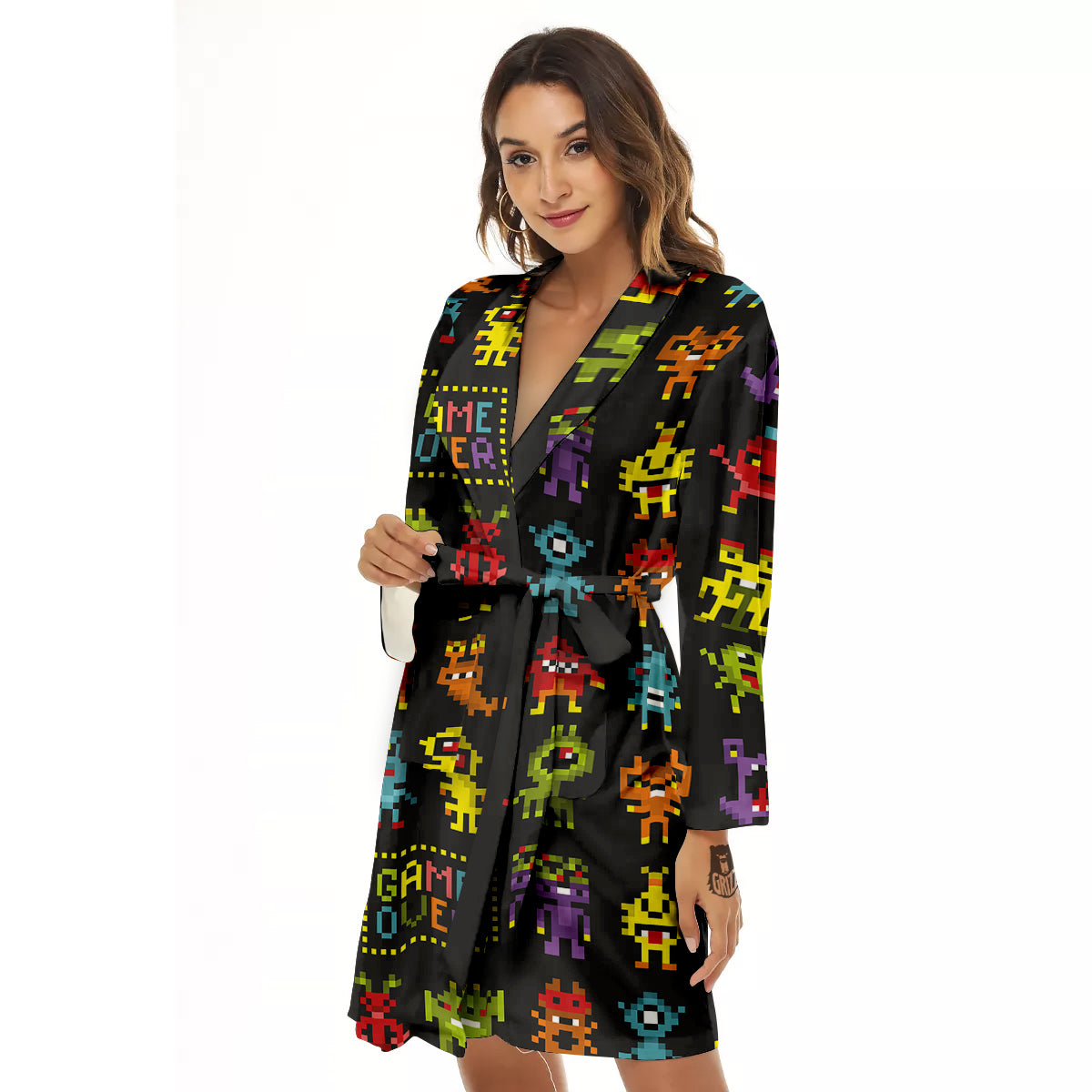 Game Monsters 8-Bit Video Print Pattern Women's Robe-grizzshop