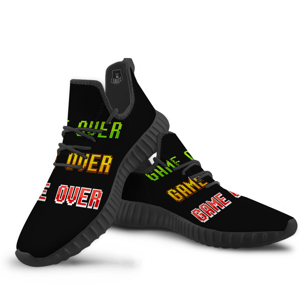 Game Over 8-Bit Print Black Walking Shoes-grizzshop
