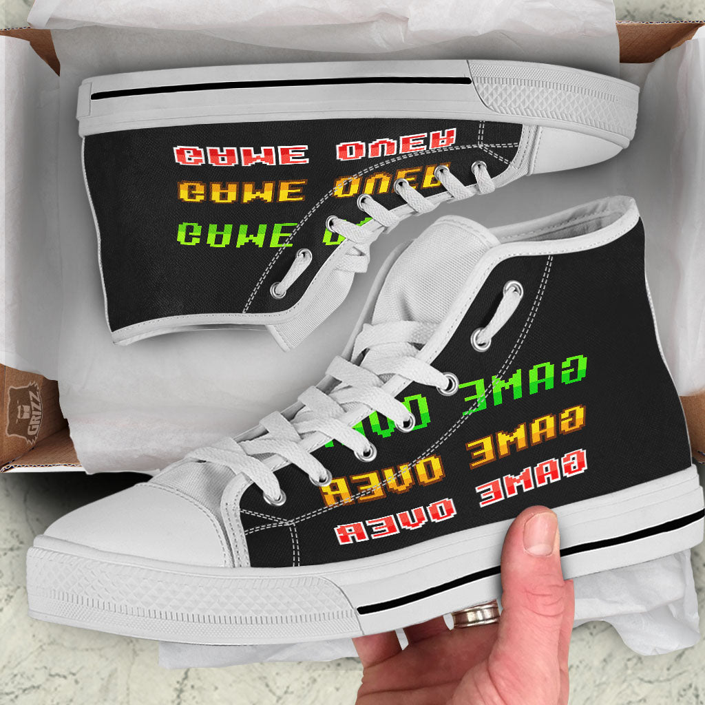 Game Over 8-Bit Print White High Top Shoes-grizzshop