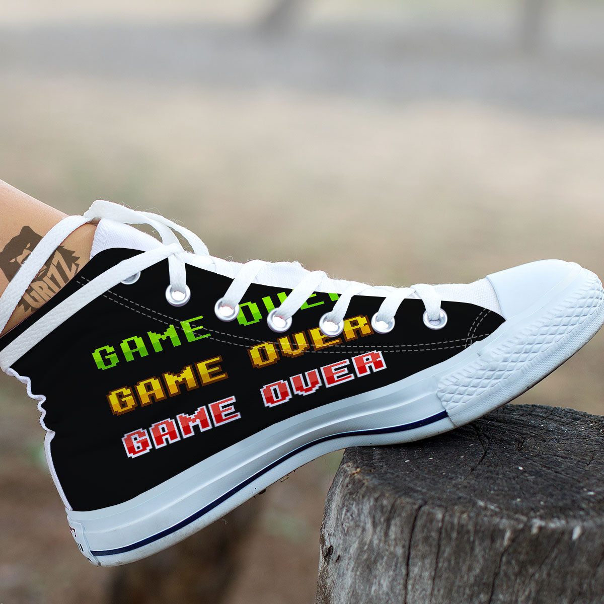 Game Over 8-Bit Print White High Top Shoes-grizzshop