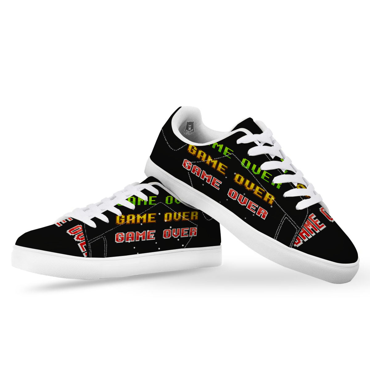 Game Over 8-Bit Print White Low Top Sneakers-grizzshop