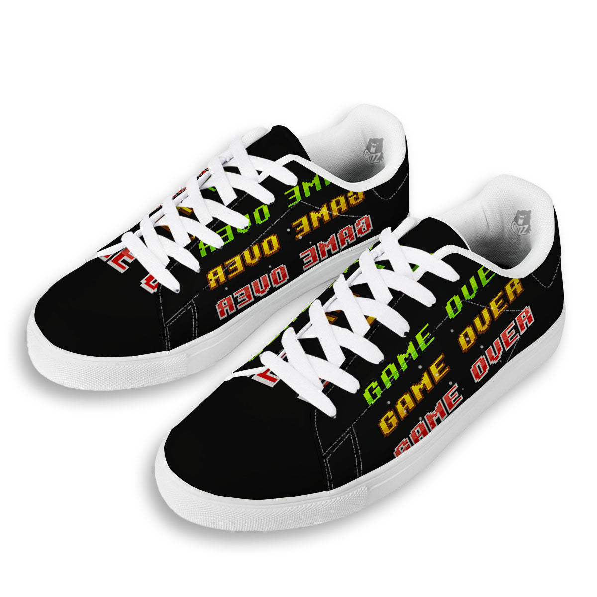 Game Over 8-Bit Print White Low Top Sneakers-grizzshop
