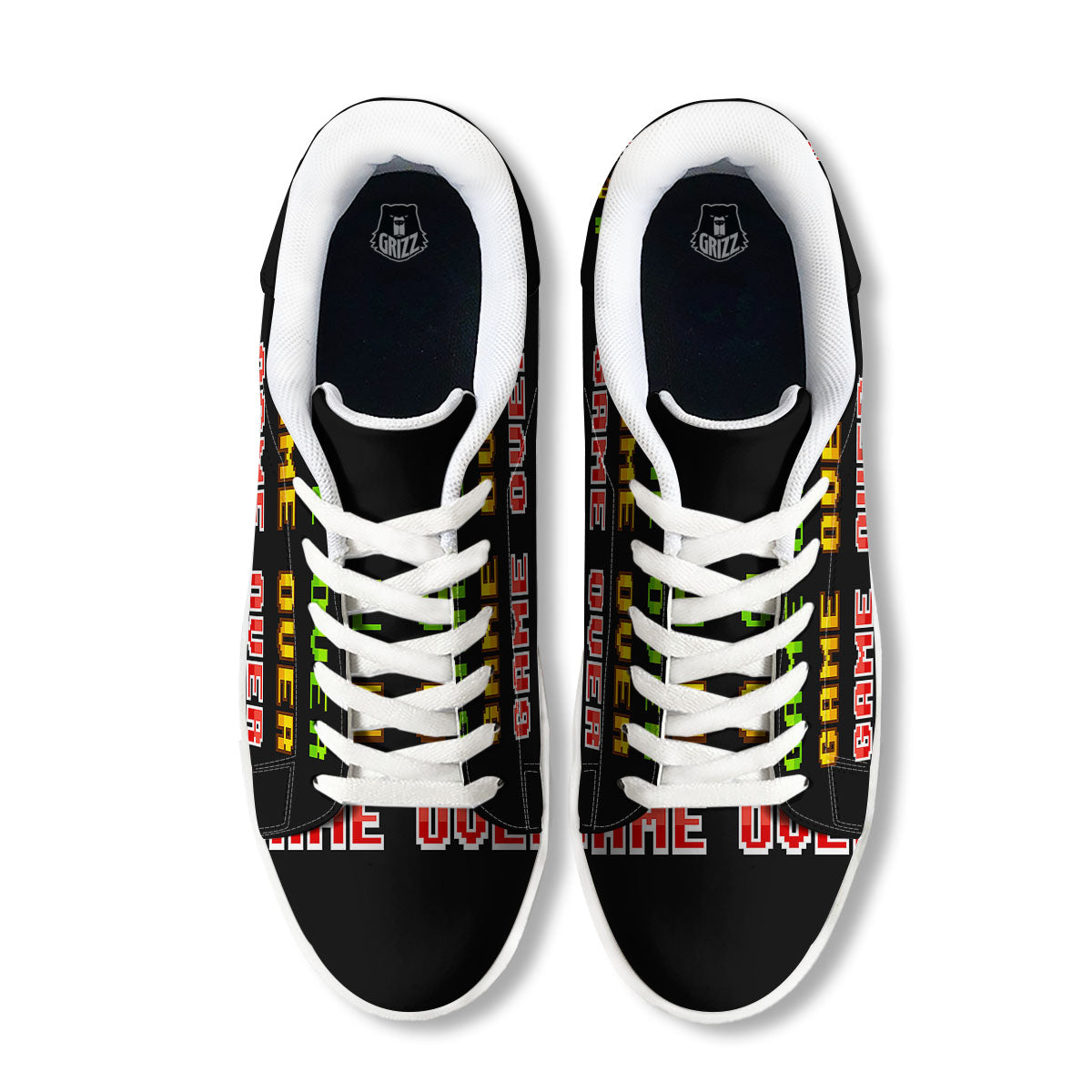Game Over 8-Bit Print White Low Top Sneakers-grizzshop