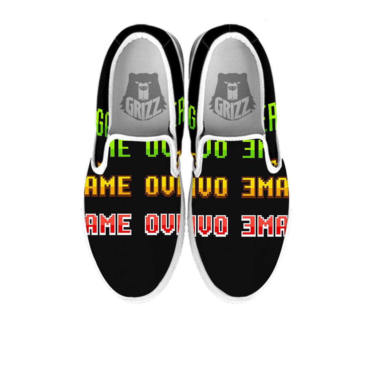 Game Over 8-Bit Print White Slip On Shoes-grizzshop