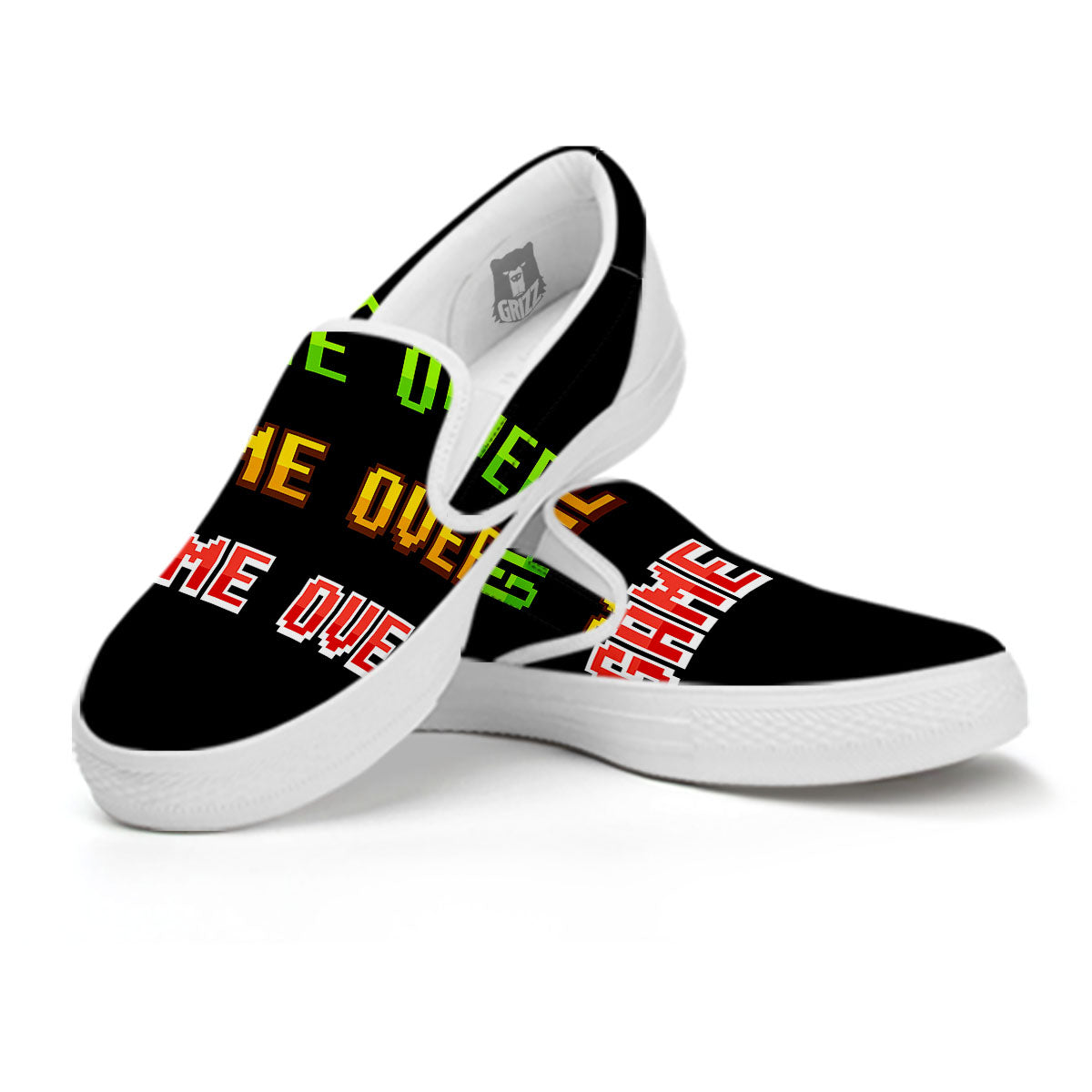 Game Over 8-Bit Print White Slip On Shoes-grizzshop