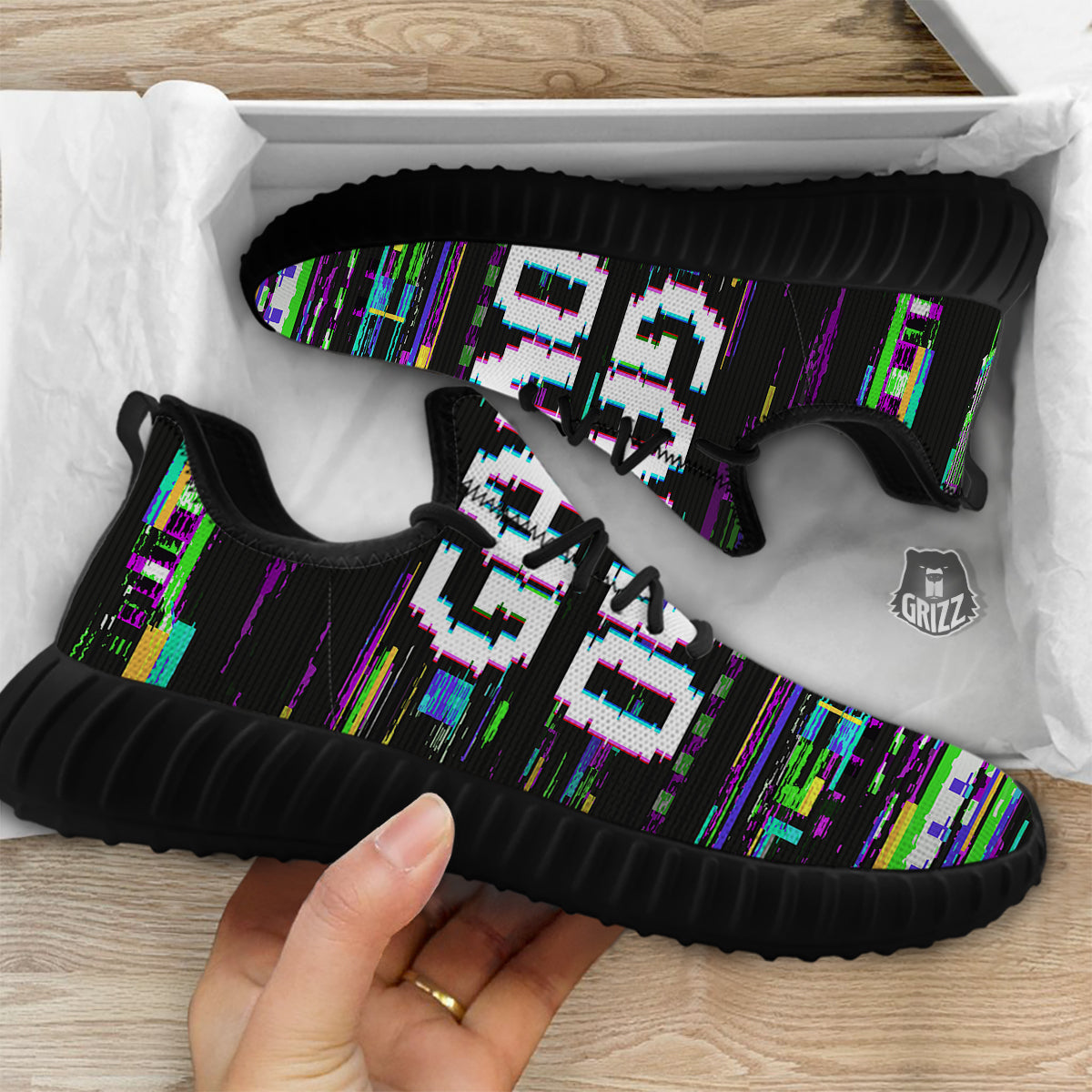 Game Over Text Glitch Effect Print Black Walking Shoes-grizzshop