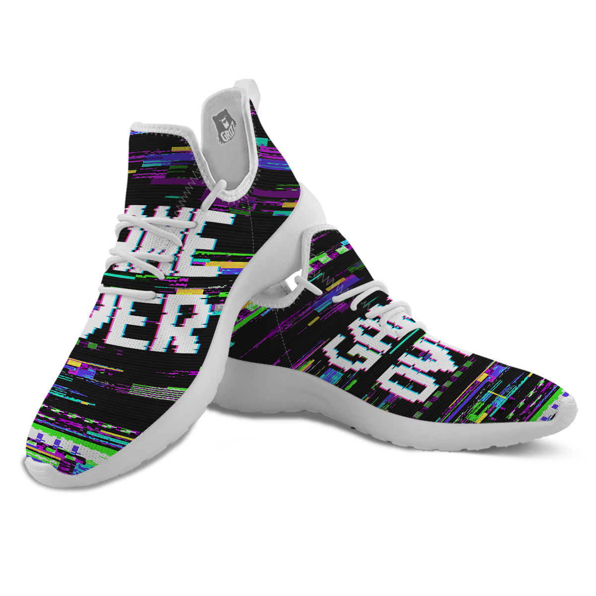 Game Over Text Glitch Effect Print White Athletic Shoes-grizzshop