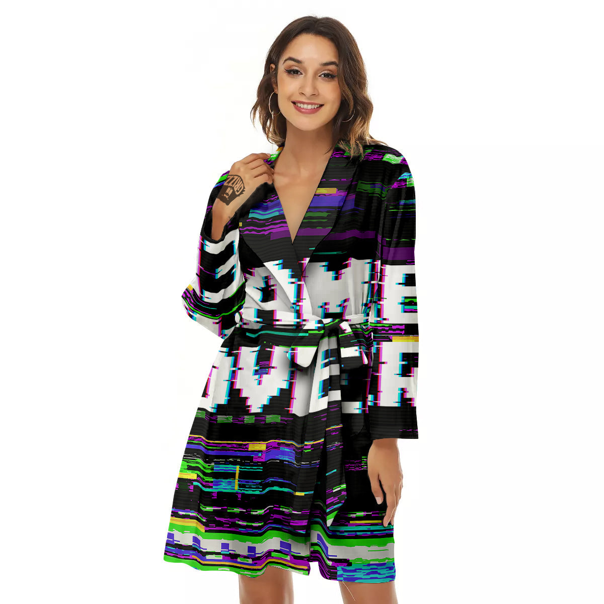 Game Over Text Glitch Effect Print Women's Robe-grizzshop