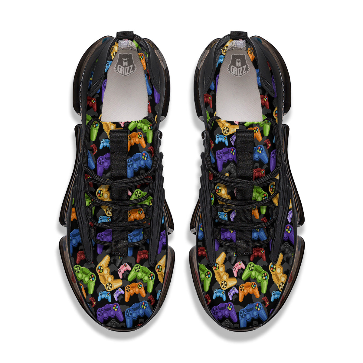 Game Pads Colorful Print Pattern Black Gym Shoes-grizzshop