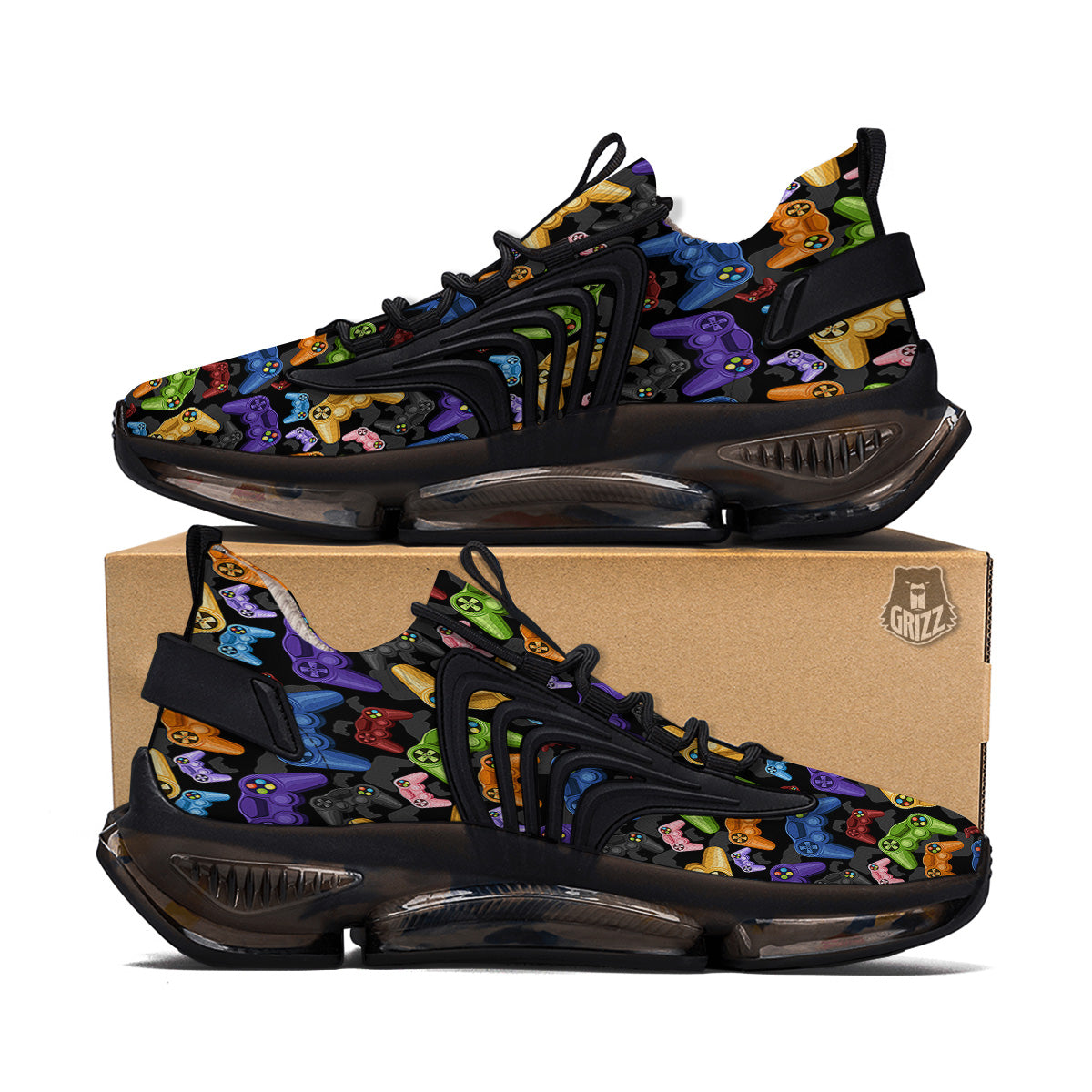 Game Pads Colorful Print Pattern Black Gym Shoes-grizzshop