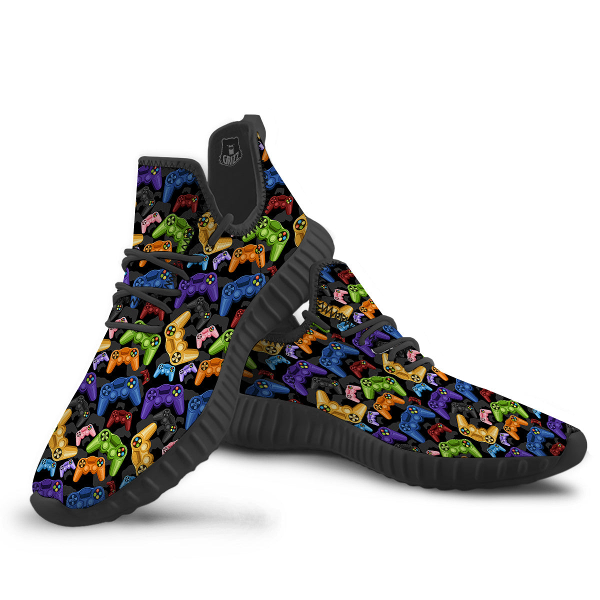 Game Pads Colorful Print Pattern Black Walking Shoes-grizzshop