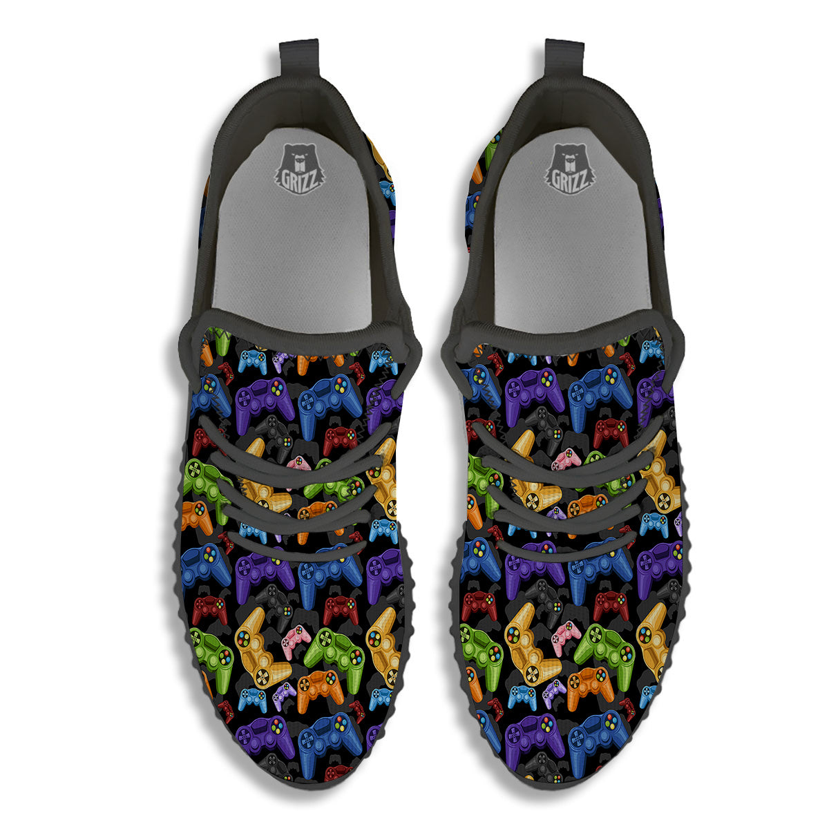 Game Pads Colorful Print Pattern Black Walking Shoes-grizzshop