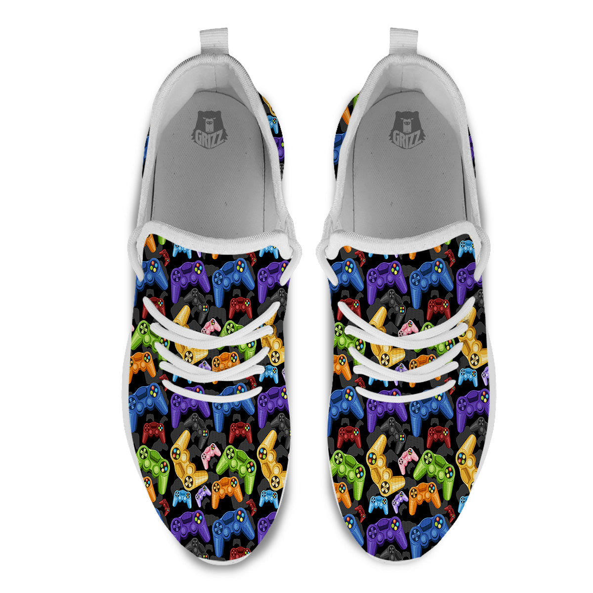 Game Pads Colorful Print Pattern White Athletic Shoes-grizzshop
