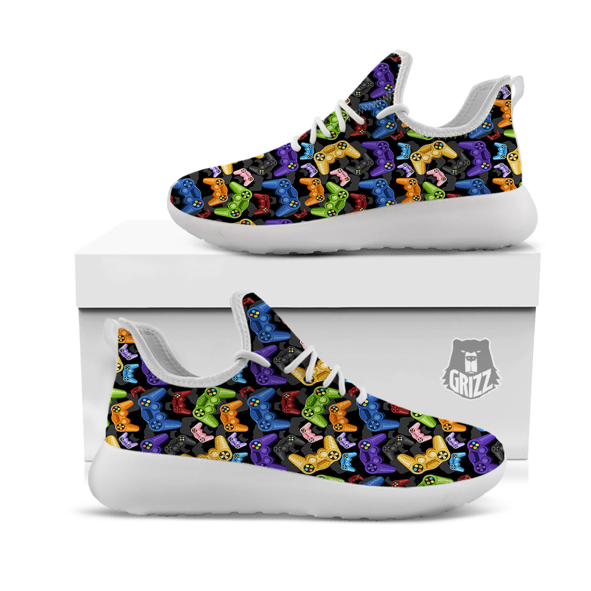 Game Pads Colorful Print Pattern White Athletic Shoes-grizzshop