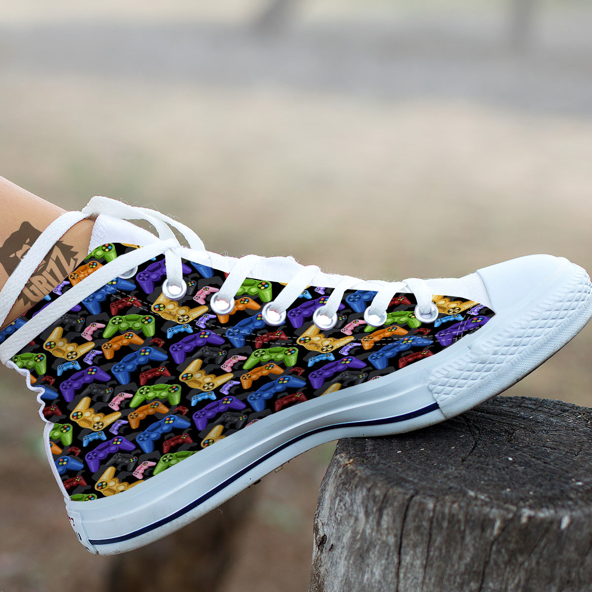 Game Pads Colorful Print Pattern White High Top Shoes-grizzshop