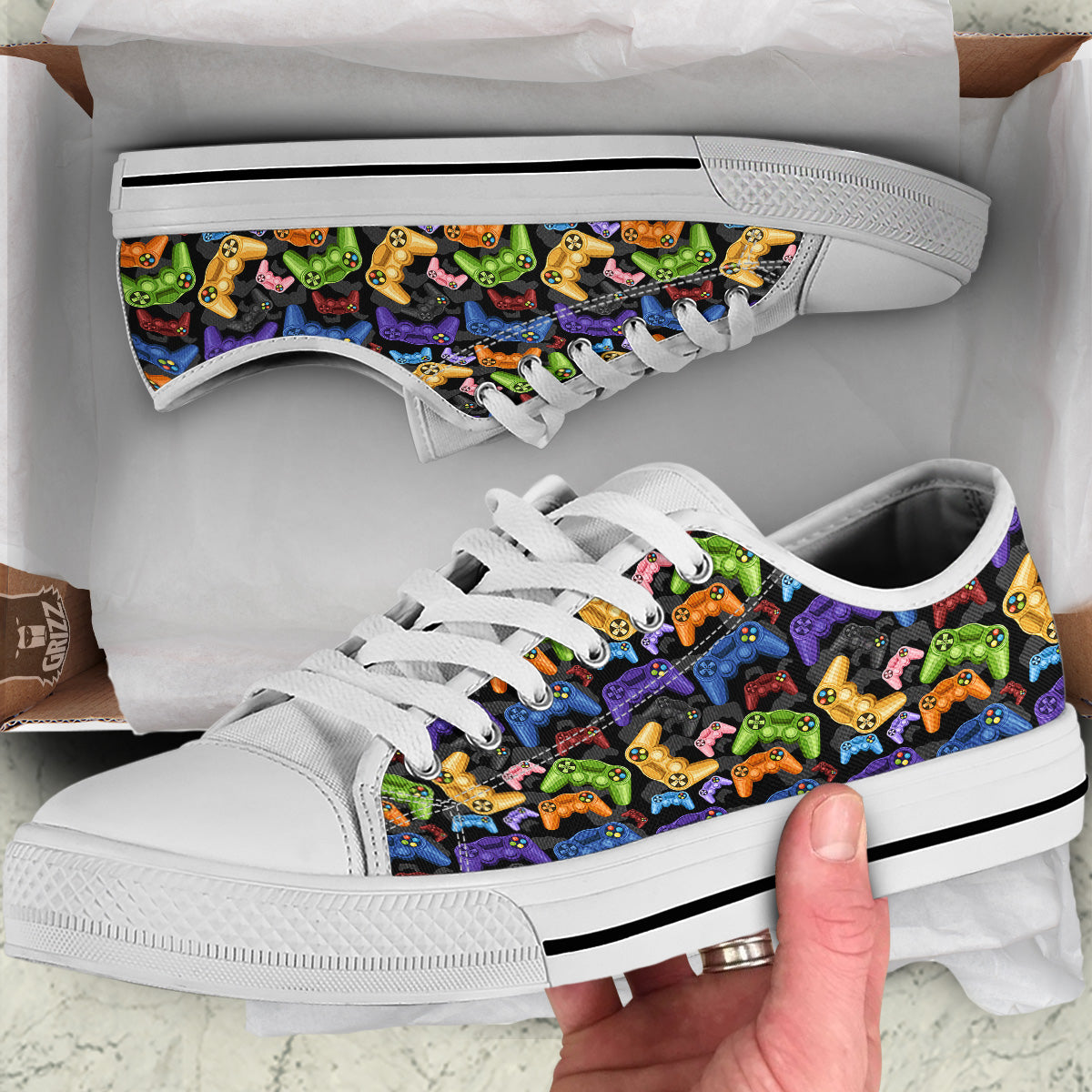 Game Pads Colorful Print Pattern White Low Top Shoes-grizzshop
