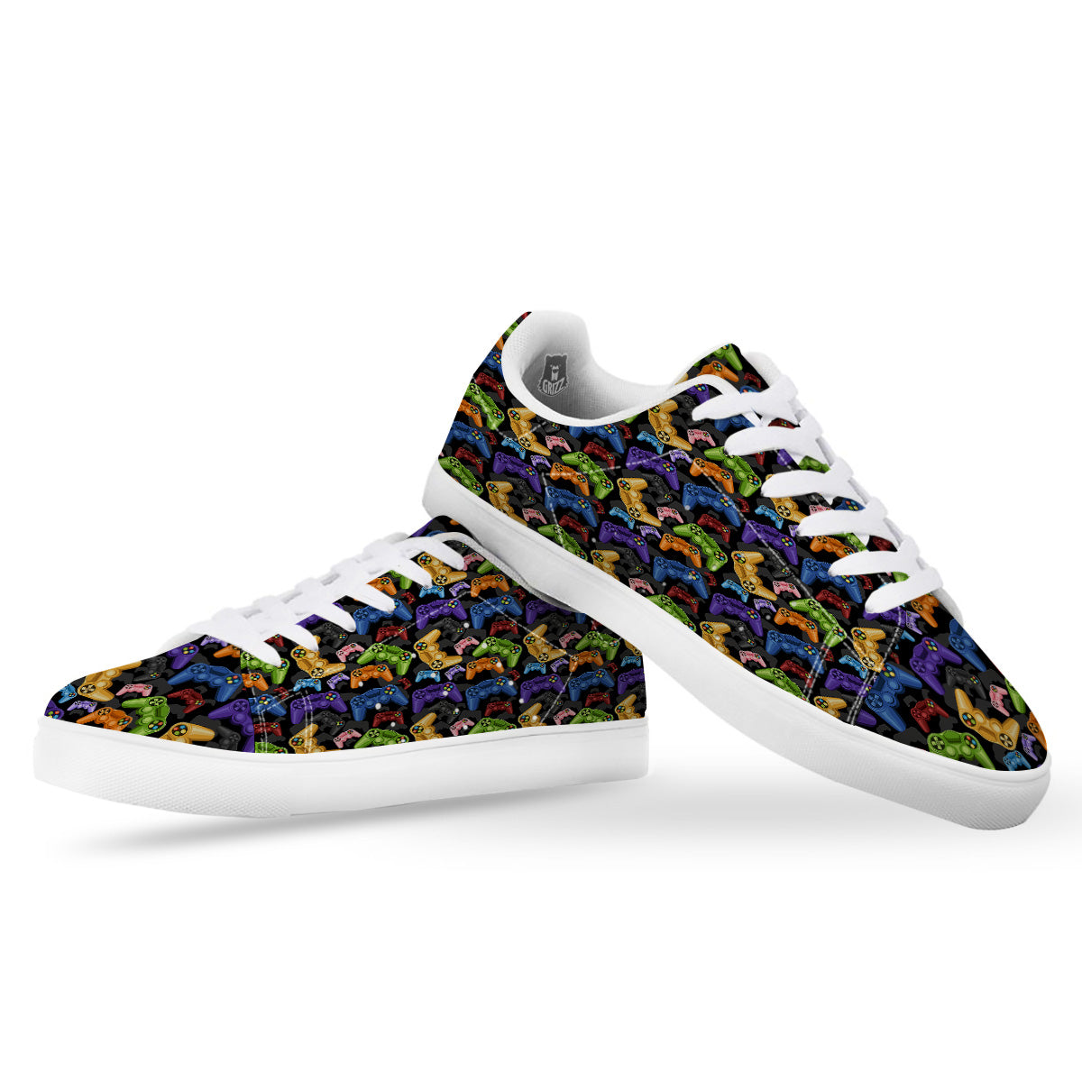 Game Pads Colorful Print Pattern White Low Top Sneakers-grizzshop