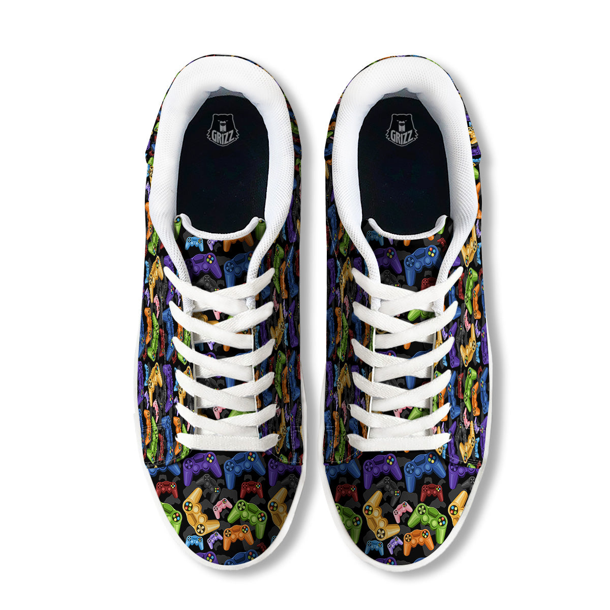 Game Pads Colorful Print Pattern White Low Top Sneakers-grizzshop