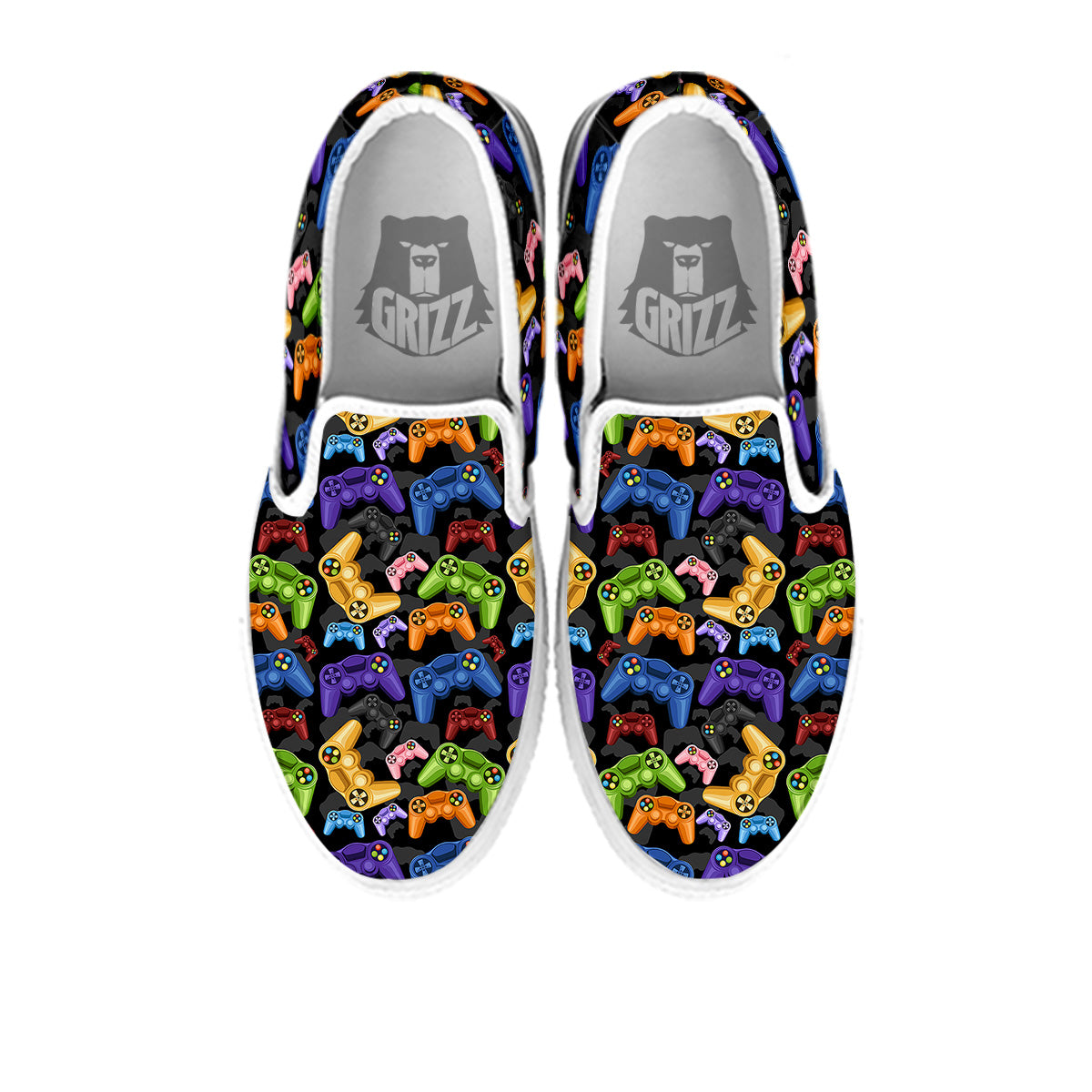 Game Pads Colorful Print Pattern White Slip On Shoes-grizzshop